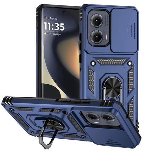 Funda para Teléfono Motorola Edge 5G 2024 con Soporte Deslizante y Protector de Pantalla (Azul)
