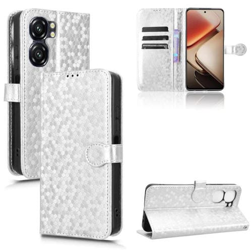 Funda de Cuero con Textura de Puntos Panal para Oukitel C58 y C58 Pro (Plateada)