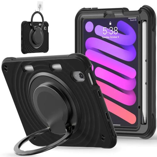 Funda híbrida Silicona para iPad Mini 2024 Mini 6 con Asa Giratoria (Negra)