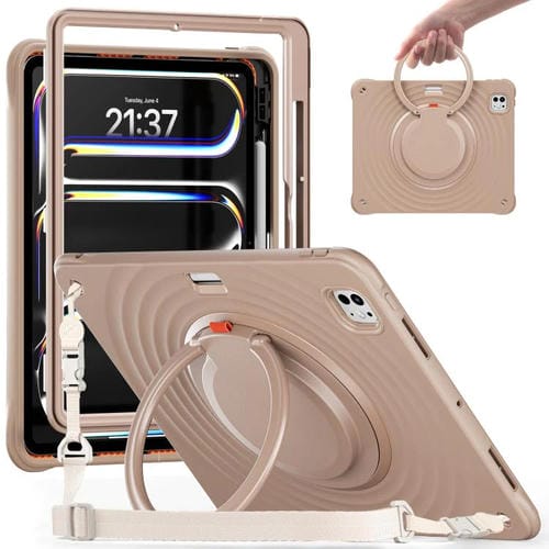 Funda Híbrida para iPad Pro 13 2024 con Asa Giratoria y Soporte (Café Claro)