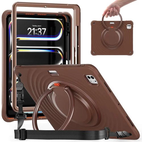 Funda Híbrida de Silicona para iPad Pro 13 2024 con Asa Giratoria y Soporte (Chocolate)