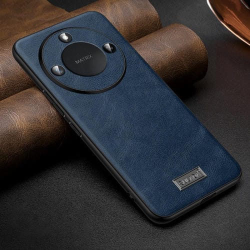 Funda de Teléfono Honor X60 de Cuero Hecha a Mano y TPU a Prueba de Golpes (Azul)