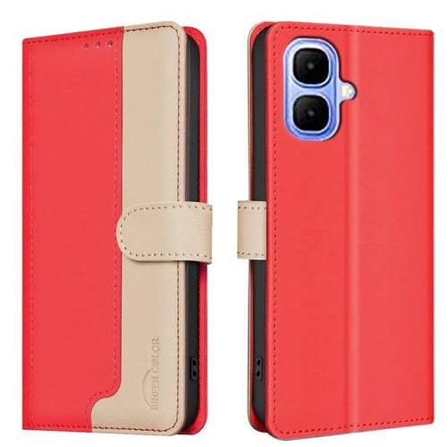 Funda de cuero antirrobo RFID a juego para Infinix Smart 10 4G (roja)
