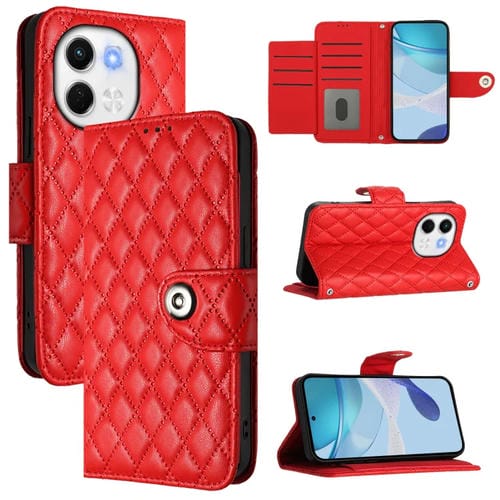 Funda de Cuero para Tecno Spark 30 5G con Textura Rómbica y Cordón (Roja)