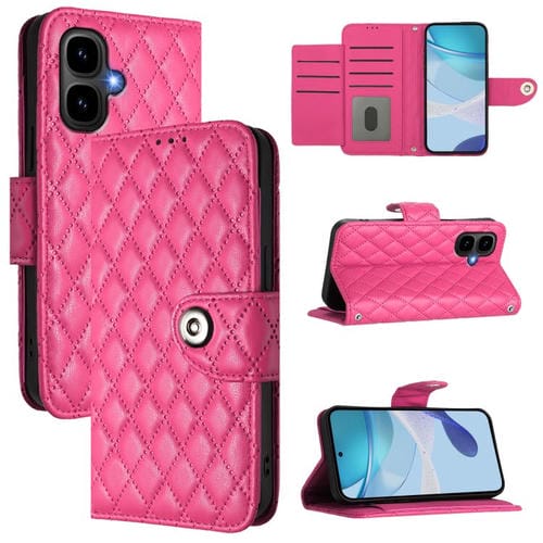 Funda de cuero con textura rómbica y cordón para Infinix Smart 10 4G / Tecno Pop 10 (rosa)
