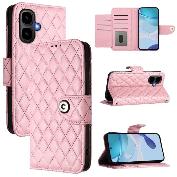 Funda de cuero con textura rómbica y cordón para Infinix Smart 10 4G / Tecno Pop 10 (rosa)