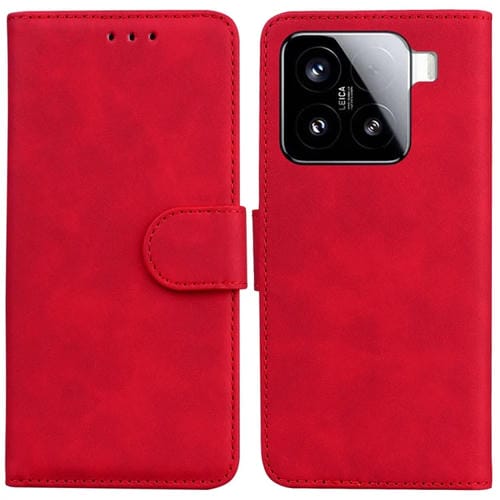 Funda De Cuero Con Tapa De Color Puro Y Tacto Suave Para Xiaomi 15 (Rojo)