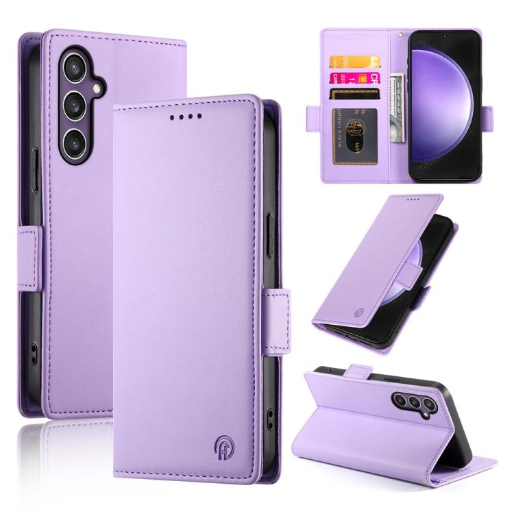 Funda de cuero esmerilado magnético con hebilla lateral para Samsung Galaxy S25 FE 5G (morado)
