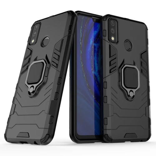 Para Huawei Y8s Funda protectora PC + TPU a prueba de golpes con soporte de anillo magnético (Negro)