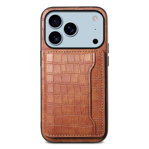 Funda para iPhone 17 Pro con textura de cocodrilo y diseño de cartera, cobertura total (marrón)