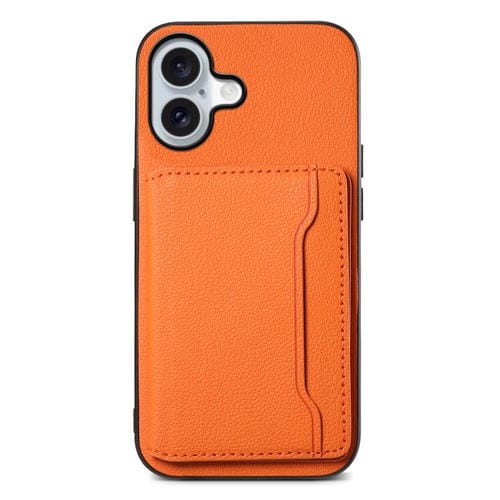 Funda para iPhone 17 con textura de becerro y diseño de bolso de tarjeta de cobertura total (naranja)