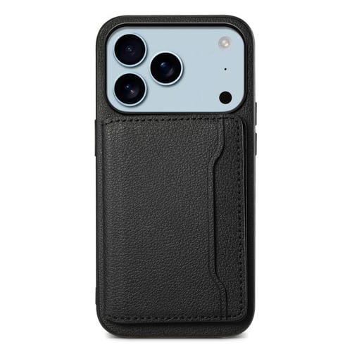 Funda para iPhone 17 Pro con textura de becerro y diseño de bolso de tarjeta de cobertura total (negra)