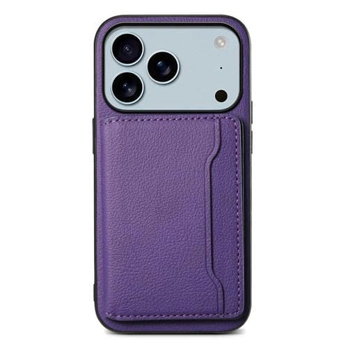 Funda para iPhone 17 Pro Max con textura de becerro y diseño de bolso de tarjeta de cobertura total (morado)