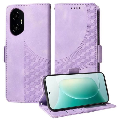 Funda de Cuero para Teléfono For Honor 300 con Rombos y Estrellas en Relieve (Morado)