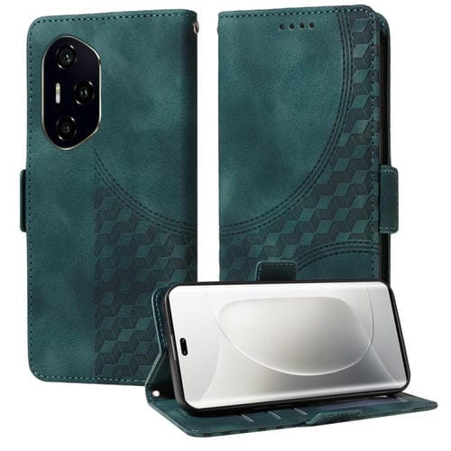 Funda de Cuero Honor 300 Ultra con Rombos y Estrellas en Relieve (Verde)