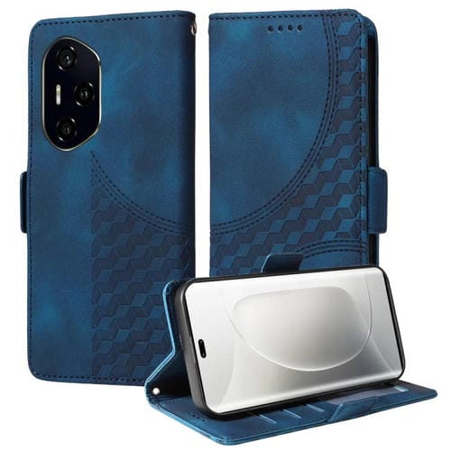 Funda de Cuero con Rombos y Estrellas para Honor 300 Ultra (Azul)