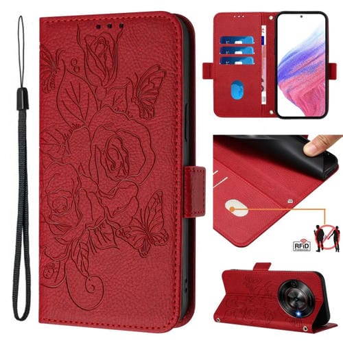 Funda de Cuero Antirrobo RFID con Relieve para ZTE Blade A75 5G (Rojo)