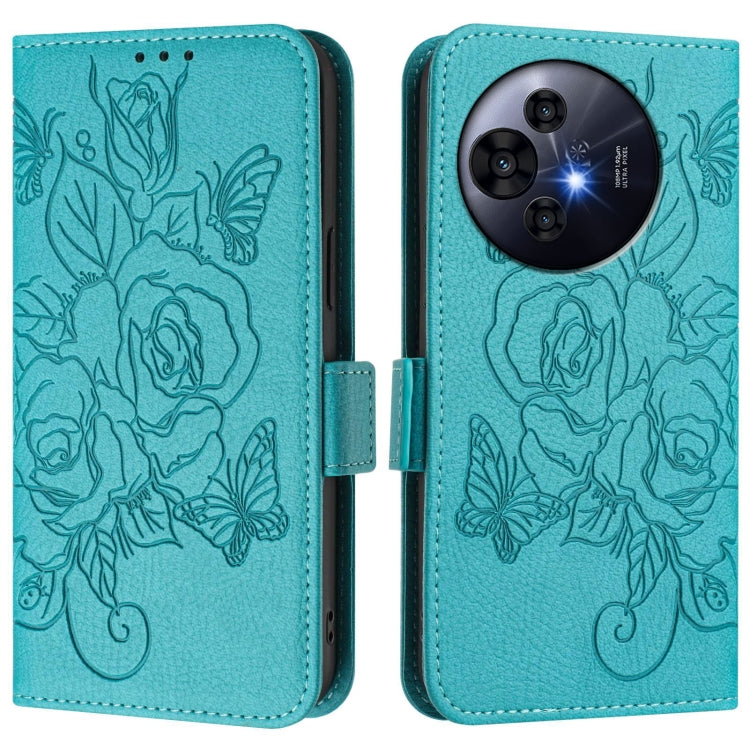 Funda de Cuero Antirrobo RFID con Relieve Rosa para TCL 50 Pro Nxtpaper (Azul Claro)