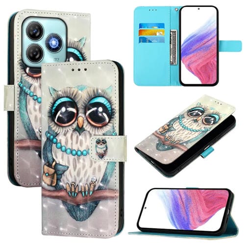 Funda de Cuero con Tapa Horizontal y Pintura 3D para ZTE Blade A75 4G (Búho Gris)