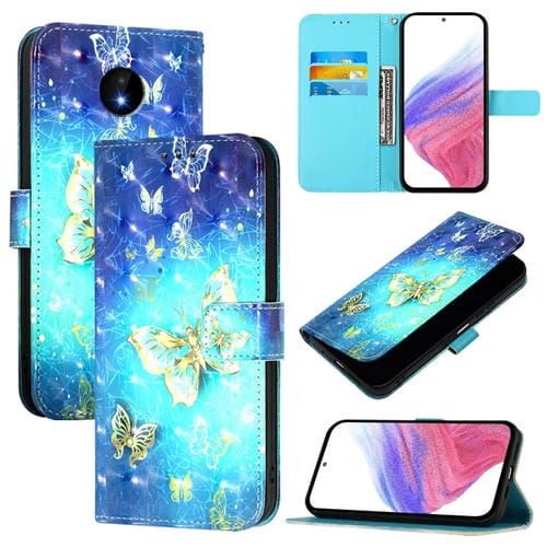 Funda de Cuero con Tapa Horizontal y Pintura 3D para Nokia C10/C20 (Mariposa Dorada)