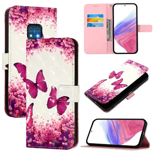Funda de Cuero con Tapa Horizontal y Pintura 3D para Nokia Xr20 (Mariposa Rosa)