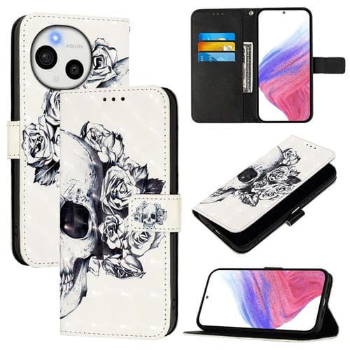 Funda de Cuero con Tapa Horizontal y Pintura 3D para Sharp Aquos Sense9 (Calavera)