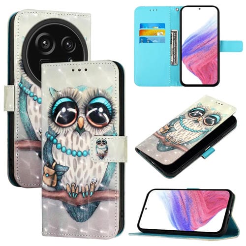Funda de Cuero con Tapa Horizontal y Pintura 3D para Sharp Aquos R9 Pro Sh-54E (Búho Gris)
