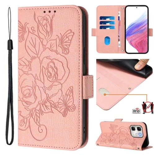Funda Cuero Antirrobo RFID con Relieve para Infinix Hot 50I 5G / Smart 9 4G (Rosa)