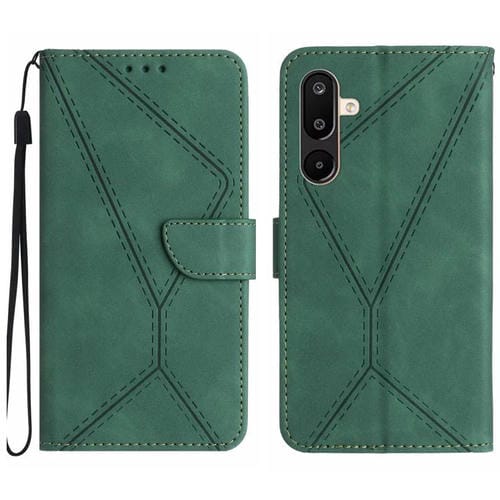 Funda de cuero con relieve y costuras para Samsung Galaxy M36 5G (verde)