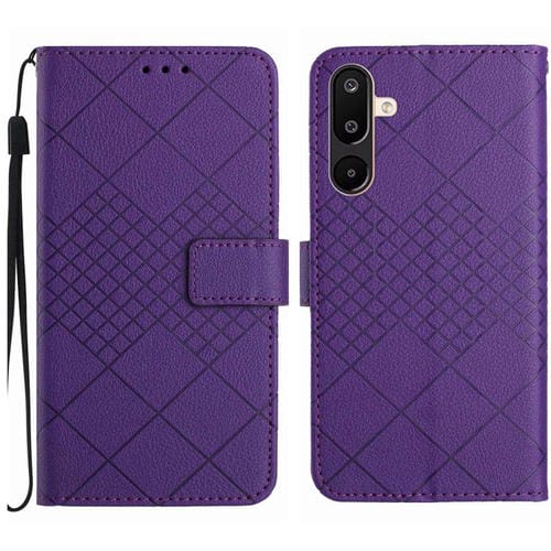 Funda de cuero con textura de cuadrícula rómbica para Samsung Galaxy M36 5G (morado)