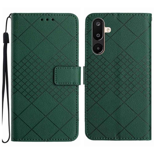 Funda de cuero con textura de cuadrícula rómbica para Samsung Galaxy M36 5G (verde)