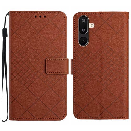 Funda de cuero con textura de cuadrícula rómbica para Samsung Galaxy M36 5G (marrón)