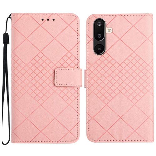 Funda de cuero con textura de cuadrícula rómbica para Samsung Galaxy M36 5G (rosa)