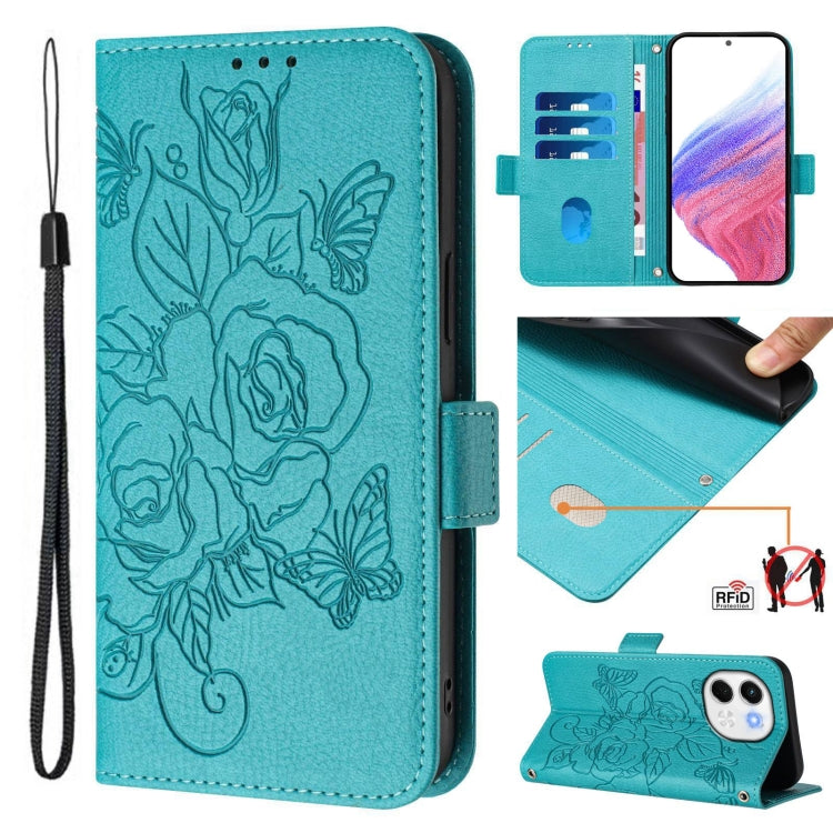 Funda Cuero Antirrobo Rfid Relieve para Tecno Spark 30 5G (Azul Claro)