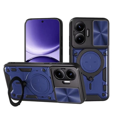 Funda magnética deslizante con textura de CD para Xiaomi Poco F7 (azul)
