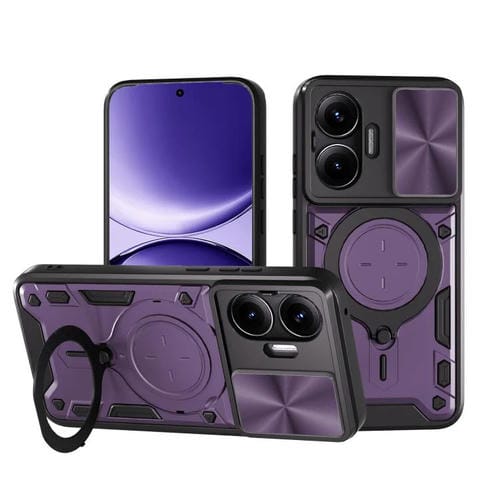 Funda magnética deslizante con textura de CD para Xiaomi Poco F7 (morado)