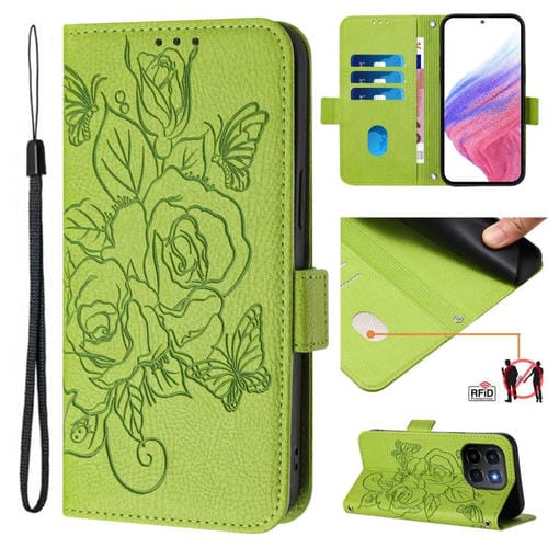 Funda de cuero antirrobo RFID con relieve rosa para Honor X6c 4G (verde)