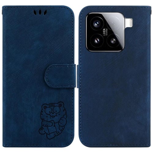 Funda De Cuero Con Relieve De Tigre Para Xiaomi 15 (Azul Oscuro)