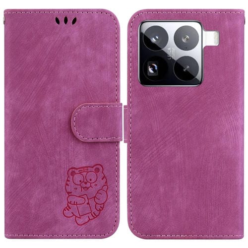 Funda De Cuero Con Relieve De Tigre Para Xiaomi 15 Pro (Rosa Roja)