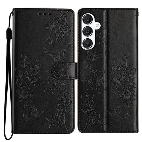 Funda Cuero Samsung Galaxy A36 5G Diseño Mariposas Flores (Negra)