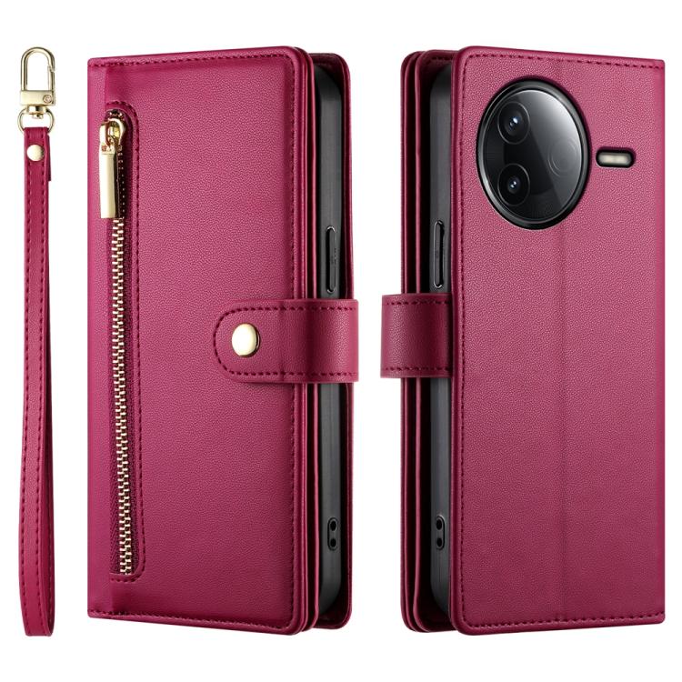 Funda de cuero con cremallera y ranura para tarjetas para Redmi K80/K80 Pro (rojo)