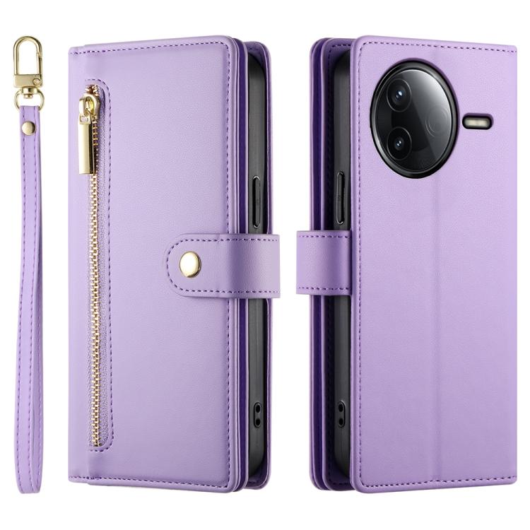 Funda de cuero con cremallera y ranura para tarjetas para Redmi K80/K80 Pro (morado)