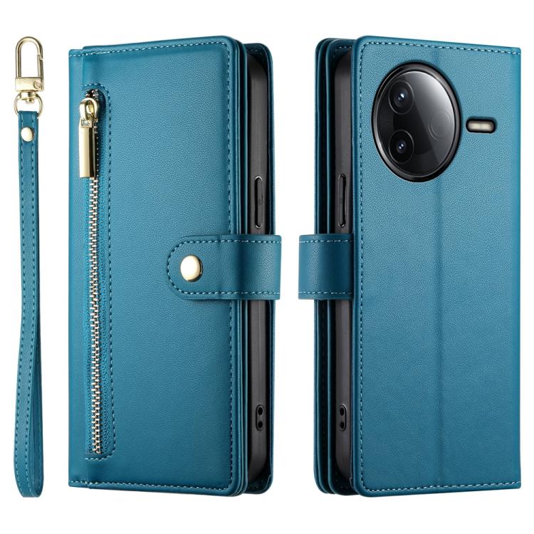 Funda de cuero con cremallera y ranura para tarjetas para Redmi K80/K80 Pro (azul)