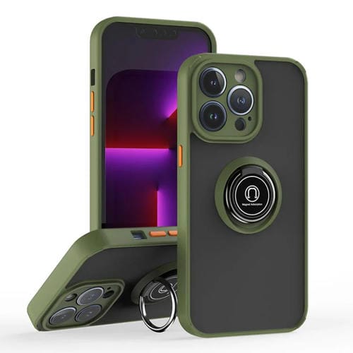 Funda de TPU + PC con anillo para iPhone 13 Pro Q Shadow 1 Series (verde militar)