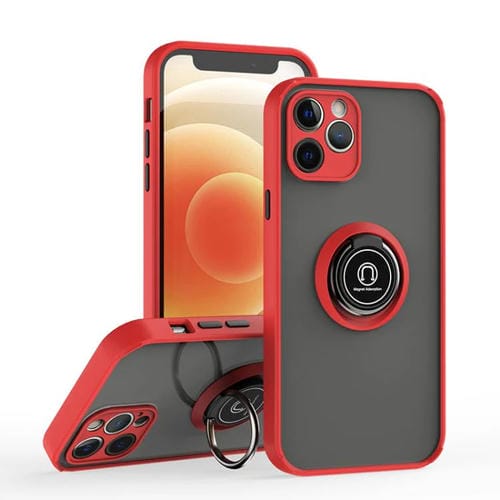 Funda de TPU + PC con anillo para iPhone 12 Q Shadow 1 Series (roja)