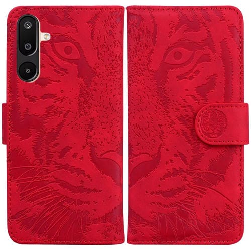 Funda de cuero con tapa y estampado de tigre para Samsung Galaxy M16 5G / F16 5G / M36 5G (roja)