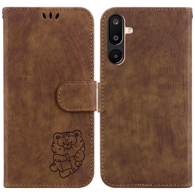 Funda de piel con relieve de tigre para Samsung Galaxy M16 5G / F16 5G / M36 5G (marrón)