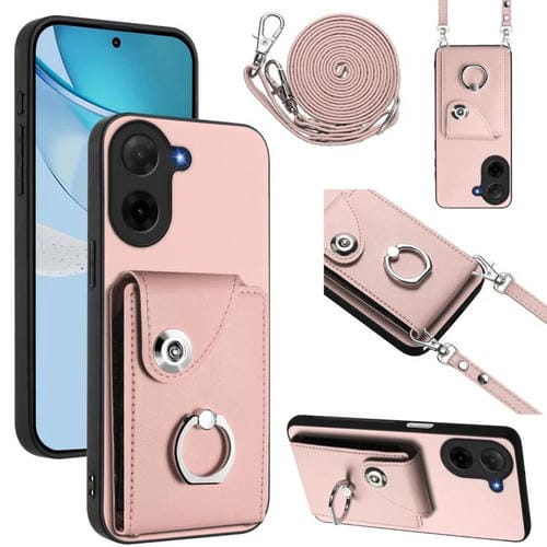 Funda para Redmi A5 4G (171,7 mm) / Poco C71 con tarjetero y anilla, con cordón largo (rosa)