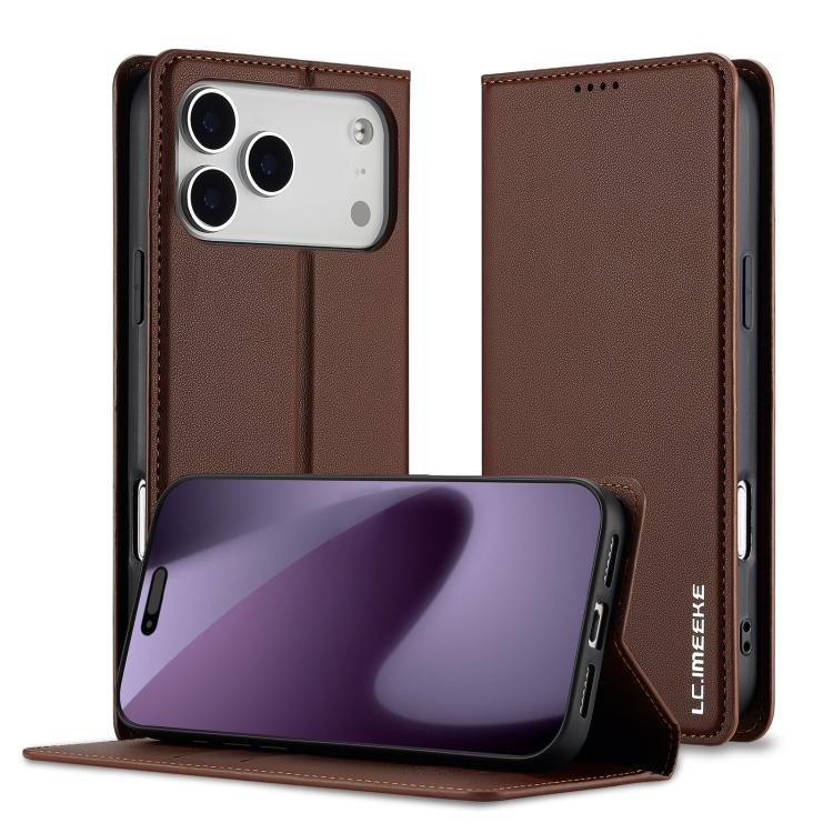 Funda de PU con textura fina esmerilada LC.IMEEKE L1 Series para iPhone 17 Pro Max (marrón)