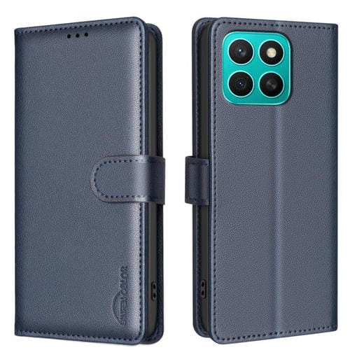 Funda de Cuero Antirrobo RFID para Honor X8C 4G con Textura de Lichi (Azul)